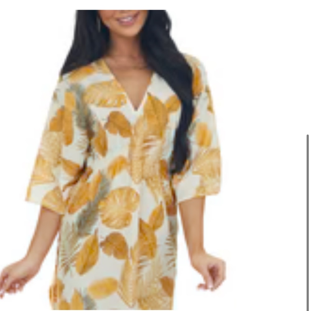 Great price! NWT  ladies Entro  bohemian gold white tropical leaf print dress